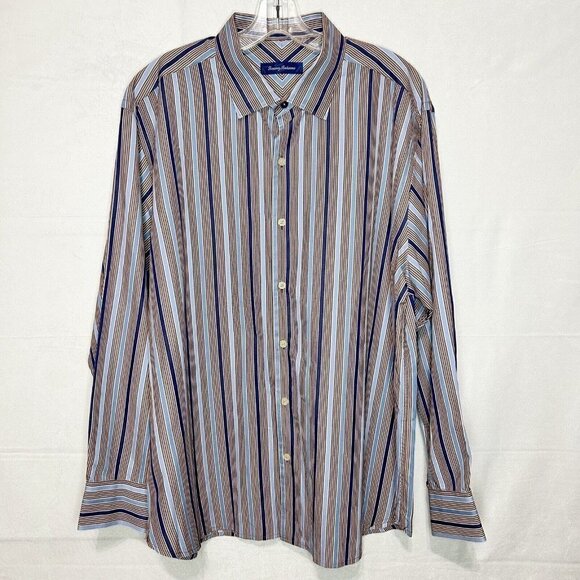 Tommy Bahama Mens Striped Button-Down Shirt Cotton Silk Blend Long Sleeve Sz XL - Picture 1 of 5